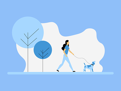 Women Walking Dog - Flat Design