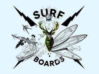 RVS Surfboards 4k-1 bolts branding collage lightning logo rvs surfboard