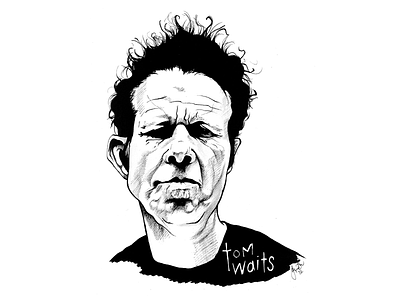 Tom Waits for No Man black and white illustration ink musician pen and ink portrait tom waits