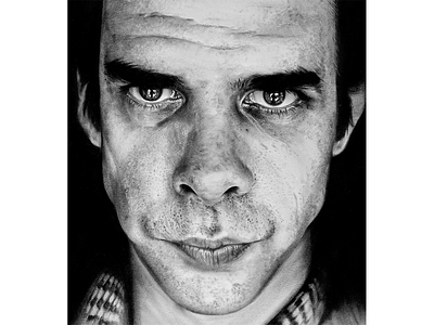 Nick Cave black and white fine art pan pastel portrait