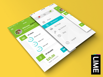 LIME Mobile Operator app blue flat green ios material mobile navigation operator ui usage ux yellow