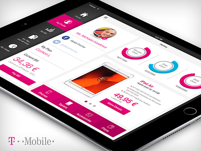 T-Mobile for iPad air app application blue flat ipad menu pink ui ux