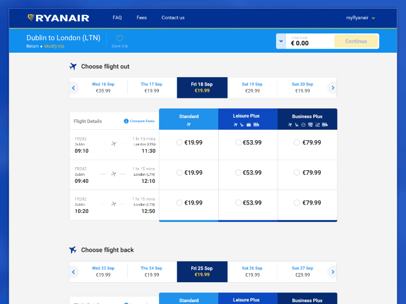 Ryanair Leisure plus and Flight select