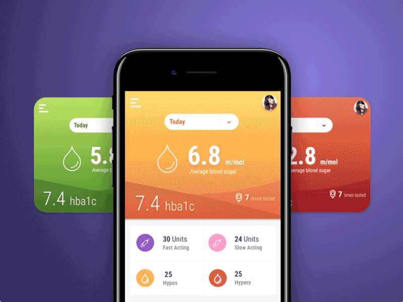 Diabeatit app diabeatit diabetes drop green icons mobile purple ui ux yellow