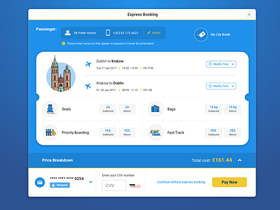 Ryanair Express Booking airline blue book booking express fast flight ryanair ui ux yellow