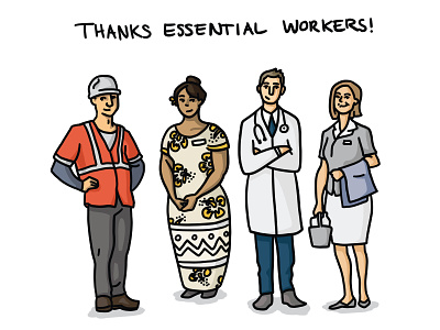Thanks Essential Workers coronavirus covid 19 doctor essential group health care illustration islander nhs nurse people social worker stay home thanks workers