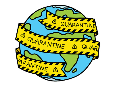 Quarantine Globe coronavirus covid 19 danger epidemic flat color globe hand drawn illustraion line art travel world