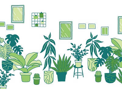 Houseplants 2d cactus fern flat color illustration interior leaf monstera pictures plants relaxing succulent vector wall