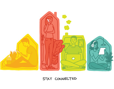 Stay Connected colorful coronavirus covid 19 doodle drawing handdrawn house illustration social distancing vector