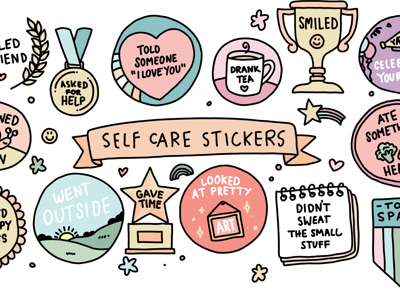 Selfcare Stickers Set by Rochelle Connolley on Dribbble