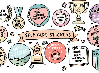 Selfcare Stickers Set branding colorful design doodle drawing graphicdesign handdrawn illustration retail vector