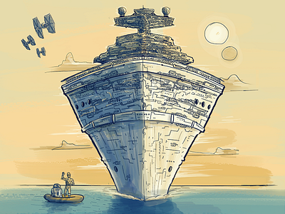 Star Destroyer - A New Boat boat design hand drawn illustration poster star wars water