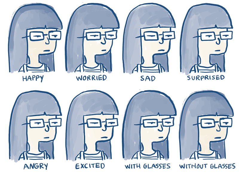 So many emotions animation avatar comic cute expressions gif hair hand drawn illustration woman
