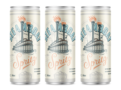Steamboat Spritz abbott and wallace distilling can design canned cocktail craft spirits distillery design florida label design longtucky spirits oranges packaging design print steamboat typography