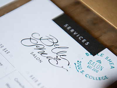 Belle Shea menu print salon script stamp texture type