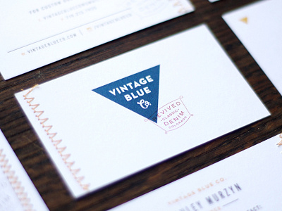 Vintage Blue brand business cards denim logo makers revived sew stitched vintage