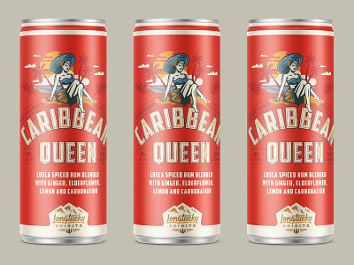 Caribbean Queen can design canned cocktails craft spirits distillery illustration kroneberger lettering logo longtucky packaging design