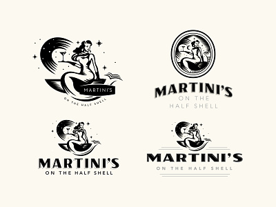 Martini's On the Half Shell branding concept logo mermaid oysters restaurant