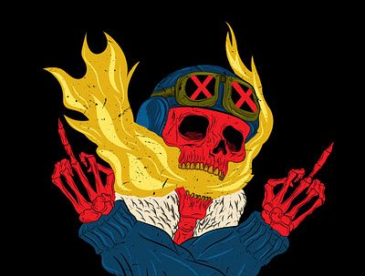 R art flames illustration red skull vector