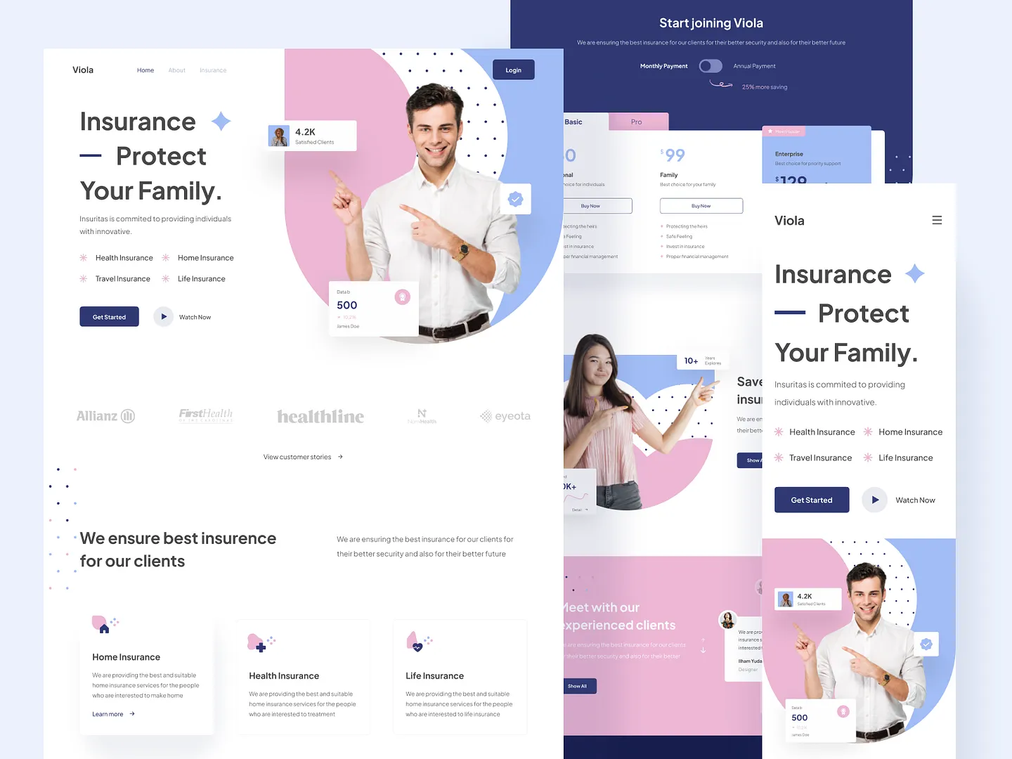 Modern Insurance Website Design: Viola Landing Page