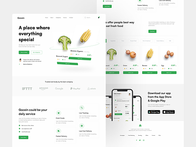 Gocein - Grocery Landing Page design ecommerce food fruit grocery homepage landingpage market mobile mobile app store ui vegetable website website design