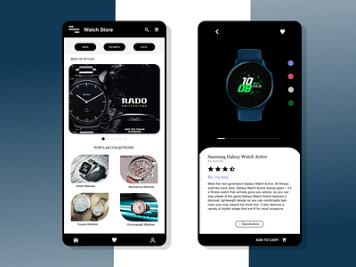 Watch Store adobe photoshop adobe xd android app design app blackandwhite branding design india iphone app samsung galaxy ui watches