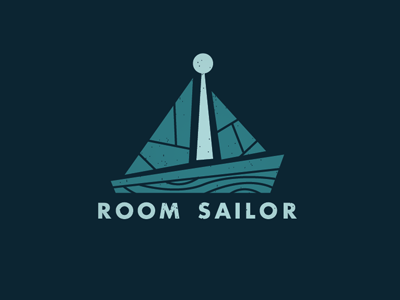 Room Sailor : Updated blue boat brand identity keyhole logo