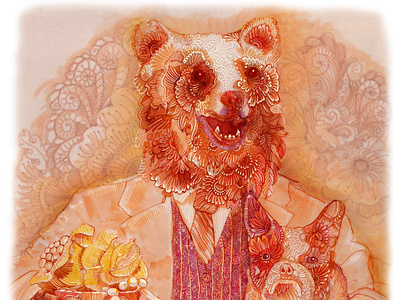 Tea with Mr Bear artwork drawingart illustration illustrations pen and ink