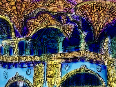 The Impossible Ballroom - illumistration architecture artwork ballroom fantasy illustration illustrations pen and ink steampunk