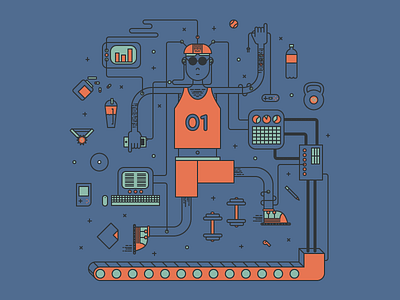 Nerd at the gym computer gadgets gym illustration nerd silkscreen tech workout