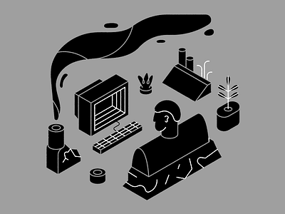Immersion 2 character computer design drawing icon illustration plant technology vector