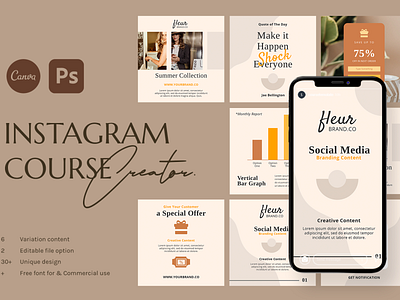 CANVA & PS - Insta Course Creator advertising branding canva design girl illustration instagram instagram post instagram stories instagram template logo minimalist presentation social media social media design social media pack social media templates socialmedia template ui