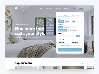 RoomMate - Room for Rent Website clean concept hero hero section property property web property website rent room room for rent ui ui design web website