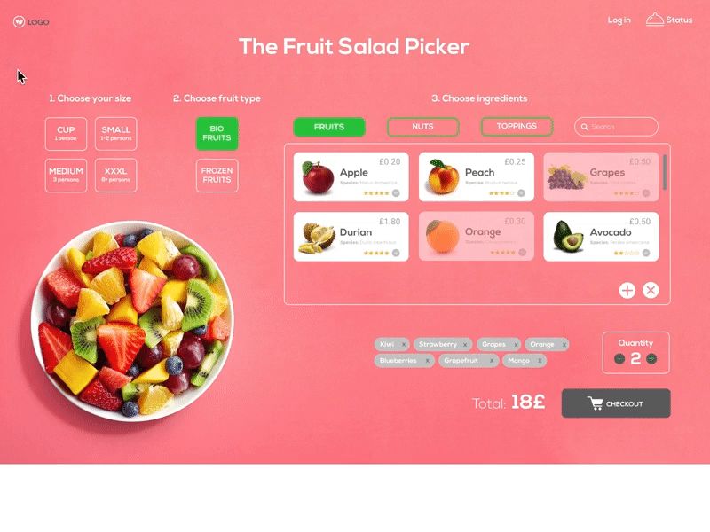 Web app - Fruit salad picker app colorful colors daily ui design fruit fruits healthy icon picker ui ux vector web web design webapp webapplication