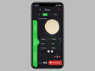 Mobile app for ordering custom-made pizza app colors colorscheme daily ui design food food app graphic design illustration online ordering app pizza pizza menu ui ux vector
