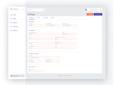 Store Dashboard - Settings Page