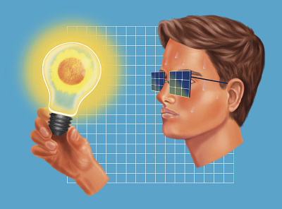 For Politico Europe: Poland’s solar power sunburn blue bulb digital painting digitalart energy illustration journalism light man media poland politico politico europe solar energy solar power sun sunburn sweat