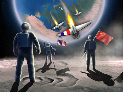 Illustration on space-race astronauts china cosmos digital painting digitalart france galaxy ill illustration italy moon space uk us