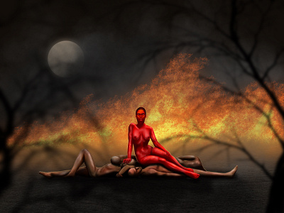 Illustration: Hell unleashed devil digital painting digitalart fire forest hell illustration moon night procreate satan