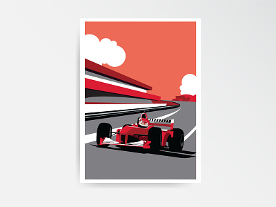 Red Formula car. F1 landscape.
