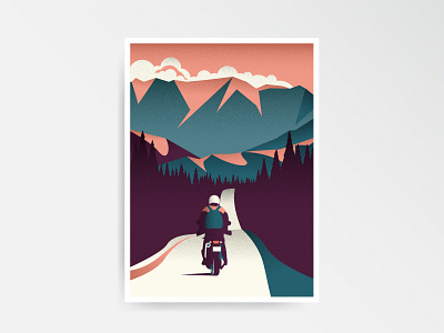 Road trip art bag character design driver enduro flat forest illustration landcape motorcycle mountain offroad race road style tree