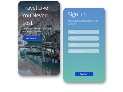 Travel App - Register landing page travel travel app traveling ui ui design