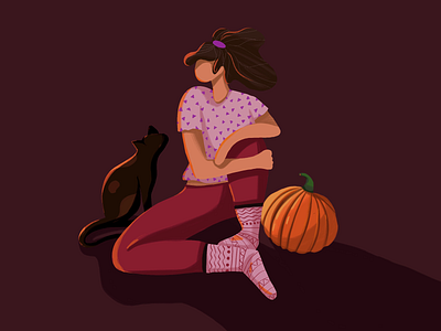 Fall Vibes 2d art cat illustration motion design procreate pumpkin