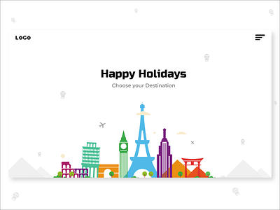 Happy Holidays Travel UI Landing Page Design. adobe xd adventure branding design designer holidays illustration landing page landing page design riding sketch ticket booking travel travel app traveling trip planner trips ui ux vector