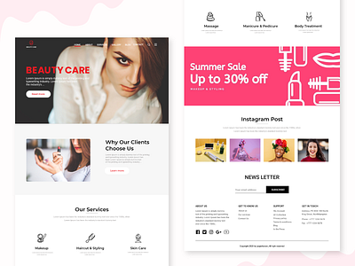 Beauty Care UI Landing Page Design adobe xd app beauty beauty care beauty salon blog branding cosmetics design fashion girls graphicdesign illustration landing page design landingpage logo makeup ui ux website design