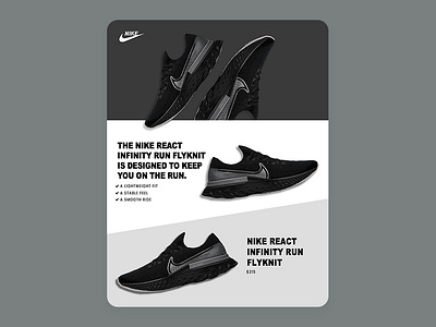 Nike React Infinity Run Flyknit black black white branding color design grey illustration nike nike shoes uidesign