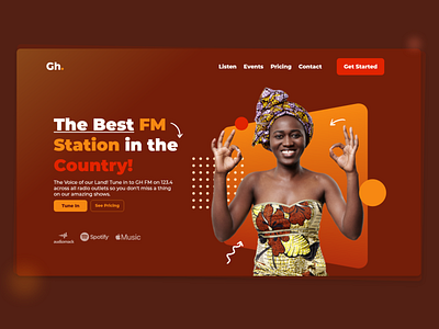 Gh. FM Station One-Page Website - Dark Mode✨ branding design fm station ghana graphic design illustration radio station ui vector