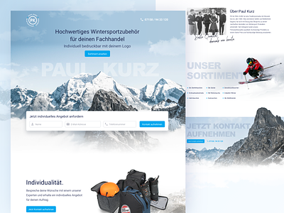 Landingpage for winter sport accessories / Wintersportartikel branding design landingpage marketing ui ux webdesign
