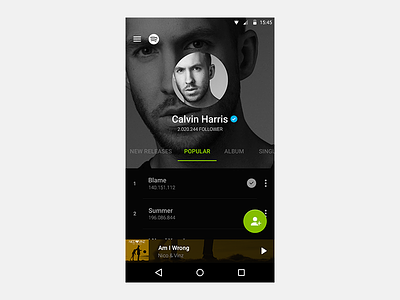 Spotify - Profile android androidl black interface material material design mobile music spotify ui user interface ux