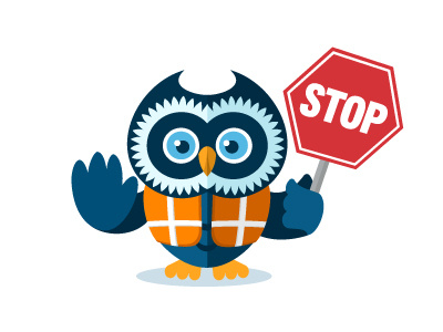 Stop (Smarterer) character flat mascot owl sign smart stop stop sign